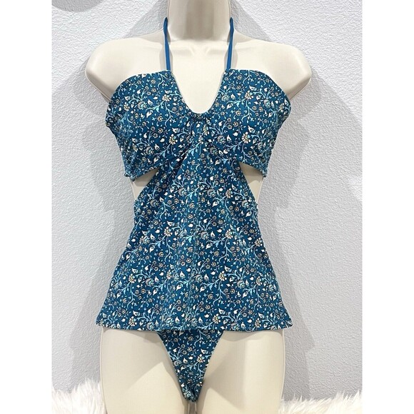 Ann Taylor Loft Beach Women Swimsuit 2-Piece Green Floral Tankini Bikini Medium - Picture 2 of 14